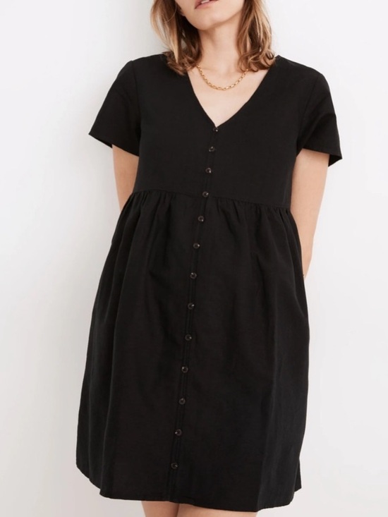 Madewell Dresses & Skirts - Madewell Black Linen Alexandra Button-Front Mini Dress Size L